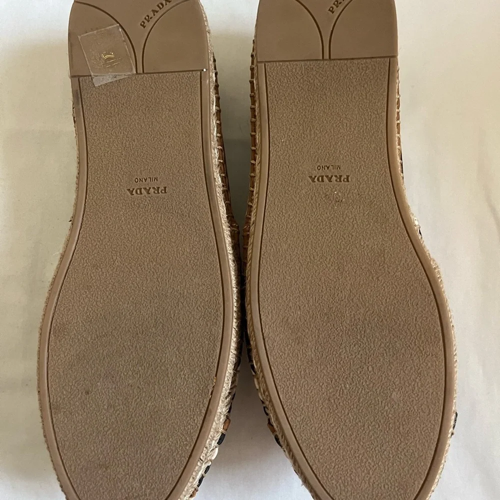 Prada Calzature Donna Tabacco/Arancio Striped Slip On Logo Espadrille Sz 38 NIB - Picture 11 of 16